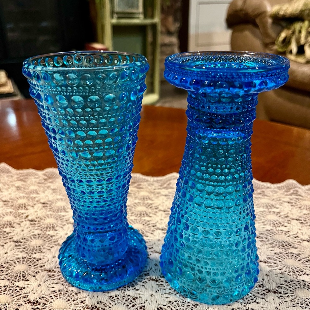 Pair of Oiva Toikka Kastehelmi (Dew Drop) Turquoise Vase/Candle Holders